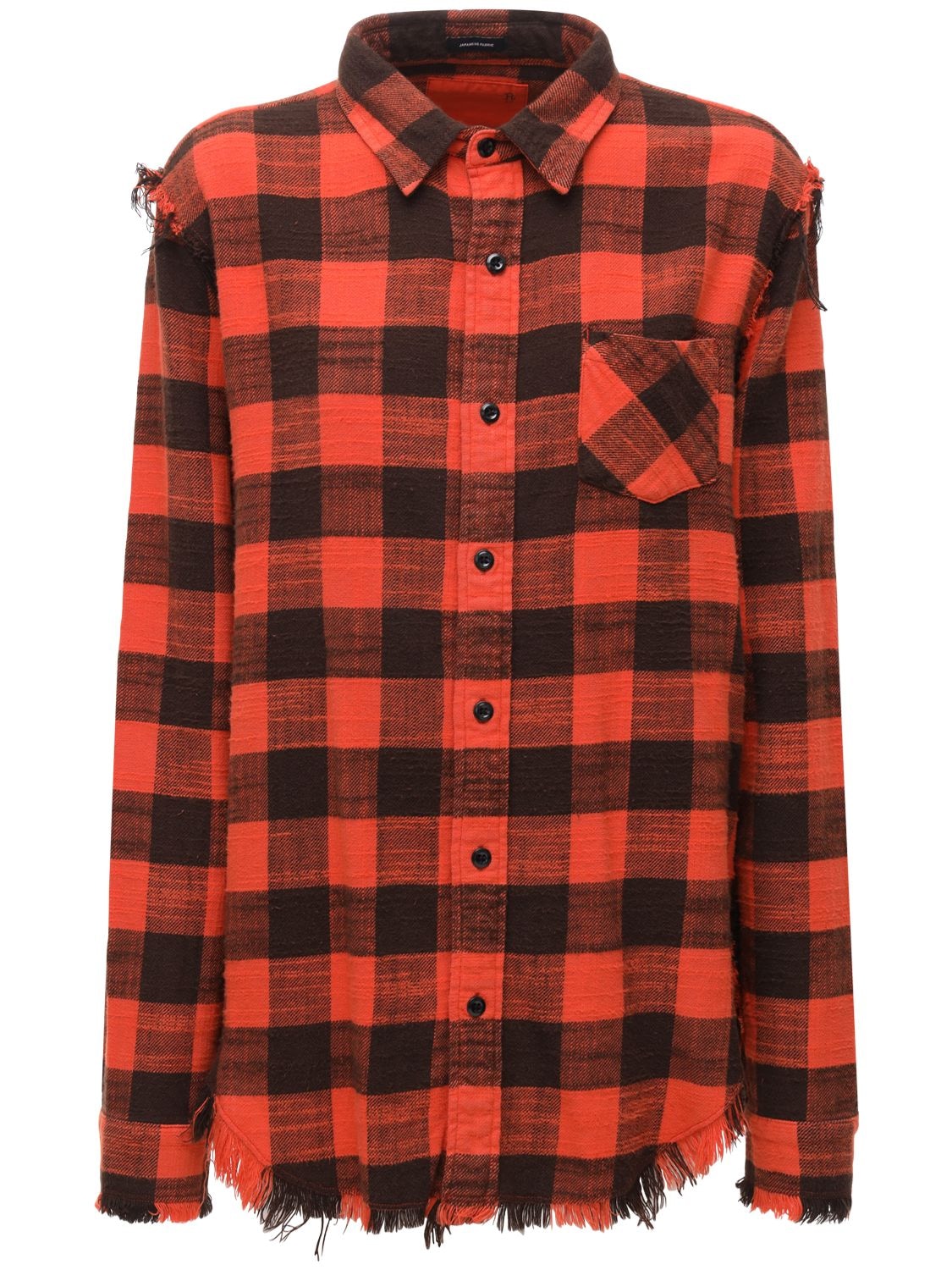 R13 Check Cotton Flannel Shirt W/fray Detail In Red,black