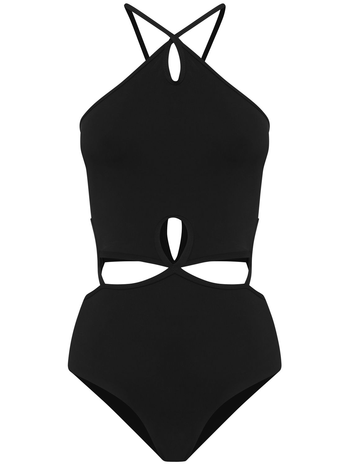 Christopher Esber Black Looped Halter Onepiece Swimsuit In Brown,black