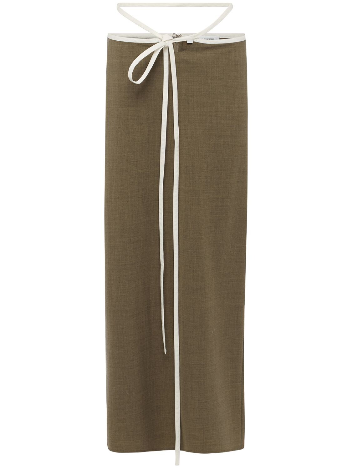 Christopher Esber Wool & Cotton Loophole Tie Skirt In Green,white