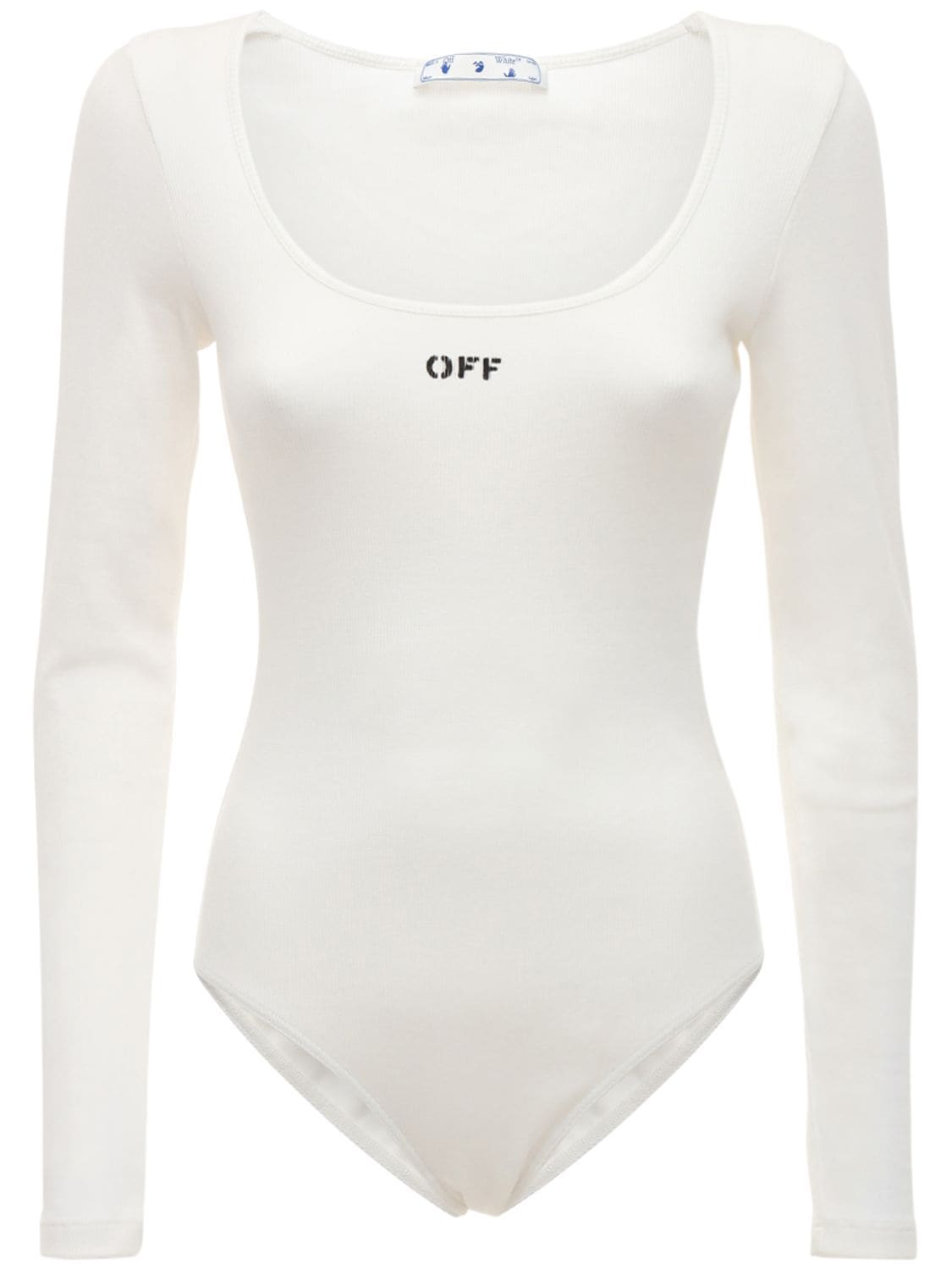 Off-white Logo Long Sleeve Ribbed Jersey Bodysuit In Белый,чёрный