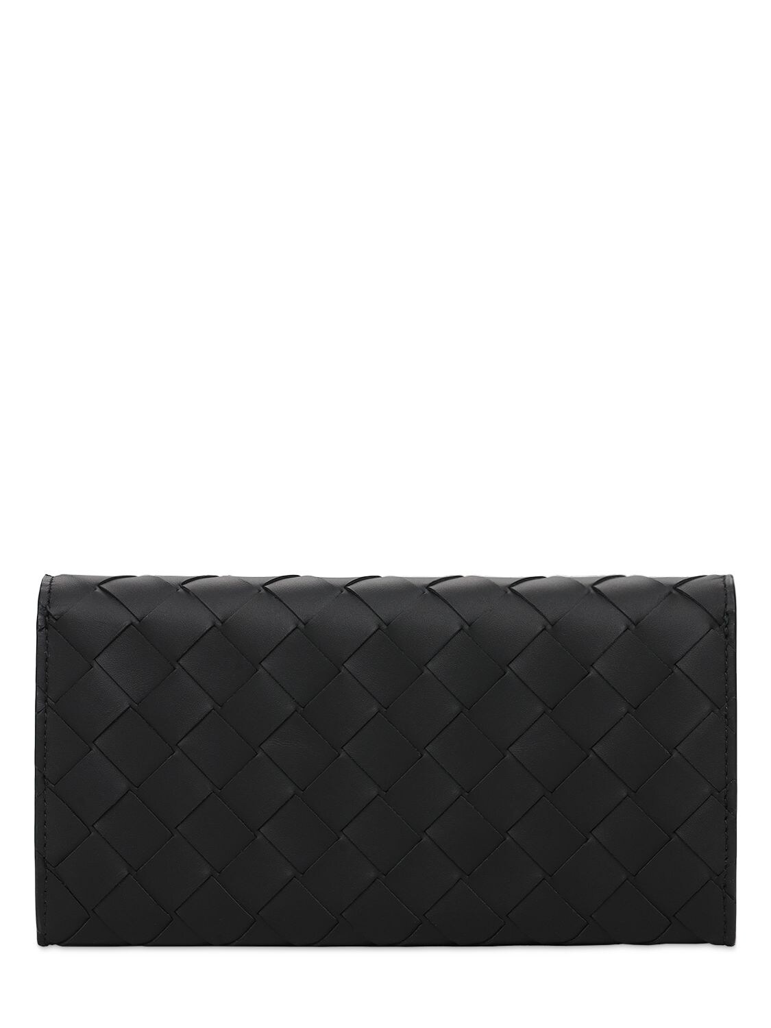 Shop Bottega Veneta Intrecciato Leather Long Wallet In Black,grass