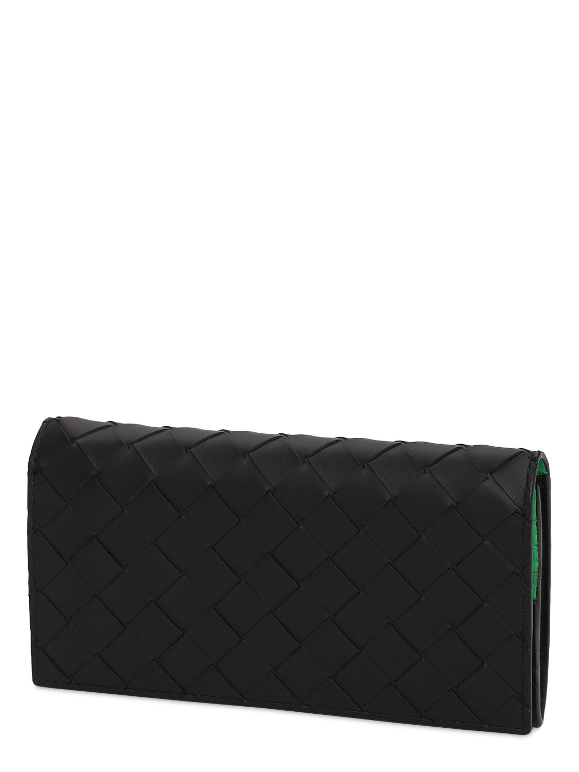 Shop Bottega Veneta Intrecciato Leather Long Wallet In Black,grass