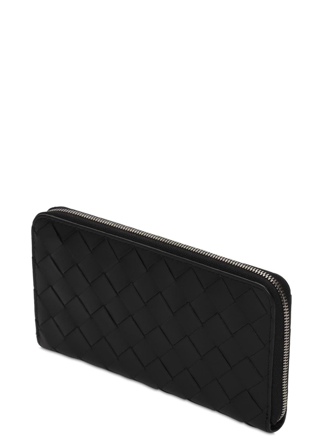 Shop Bottega Veneta Intrecciato Leather Zip Around Wallet In Black