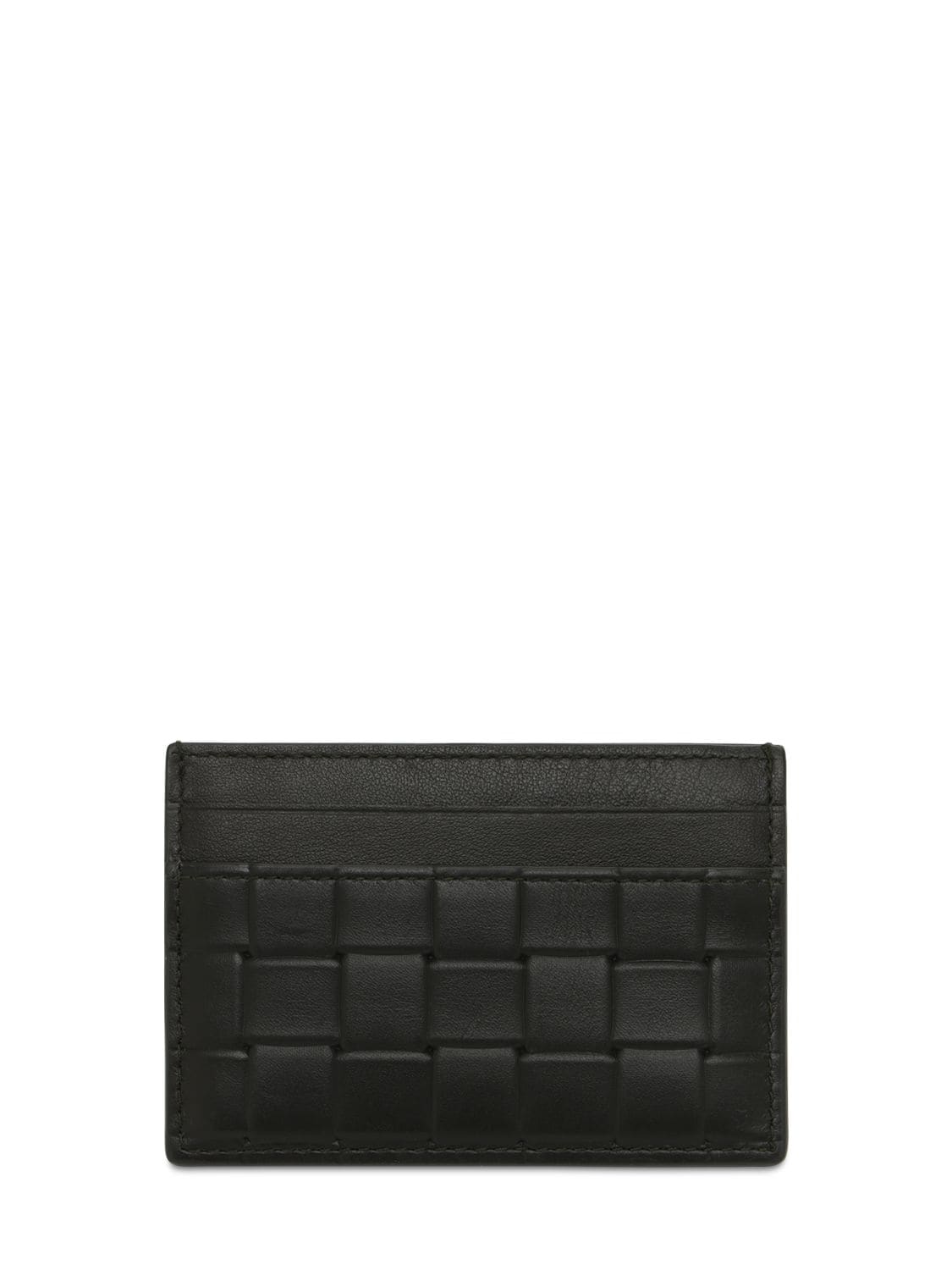 Bottega Veneta Intreccio Embossed Leather Card Holder In Black/silver