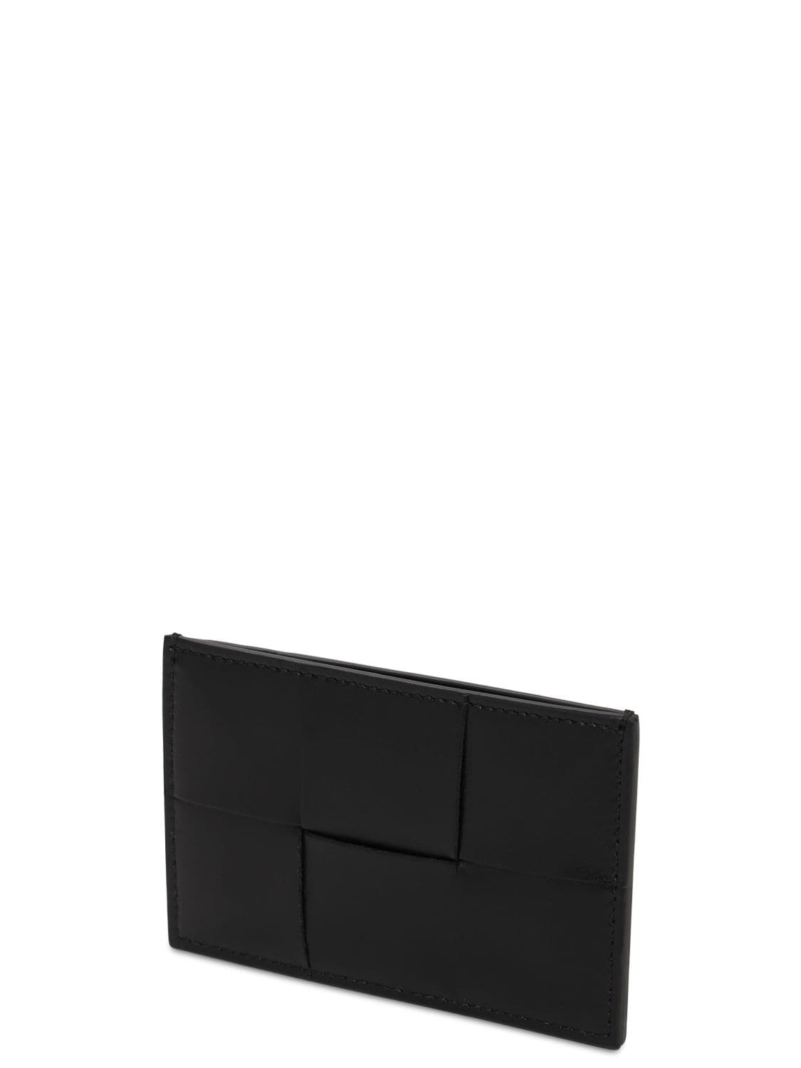 Shop Bottega Veneta Cassette Leather Credit Card Case In Black