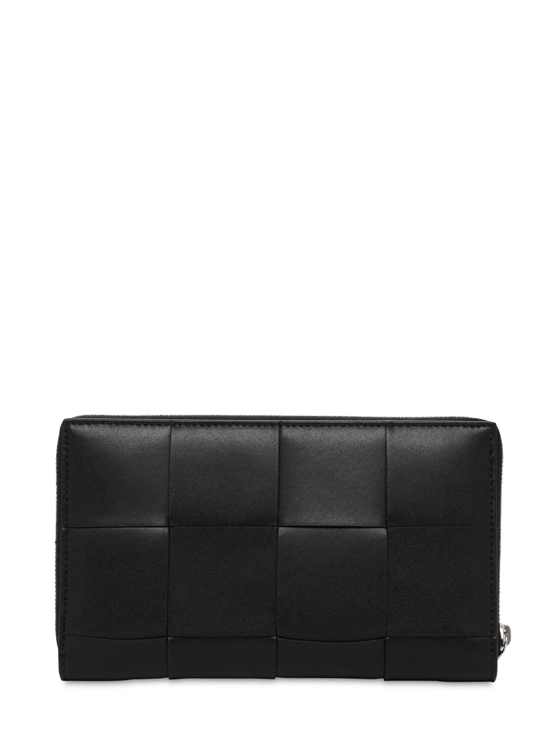 Shop Bottega Veneta Cassette Leather Zip Around Wallet In Black