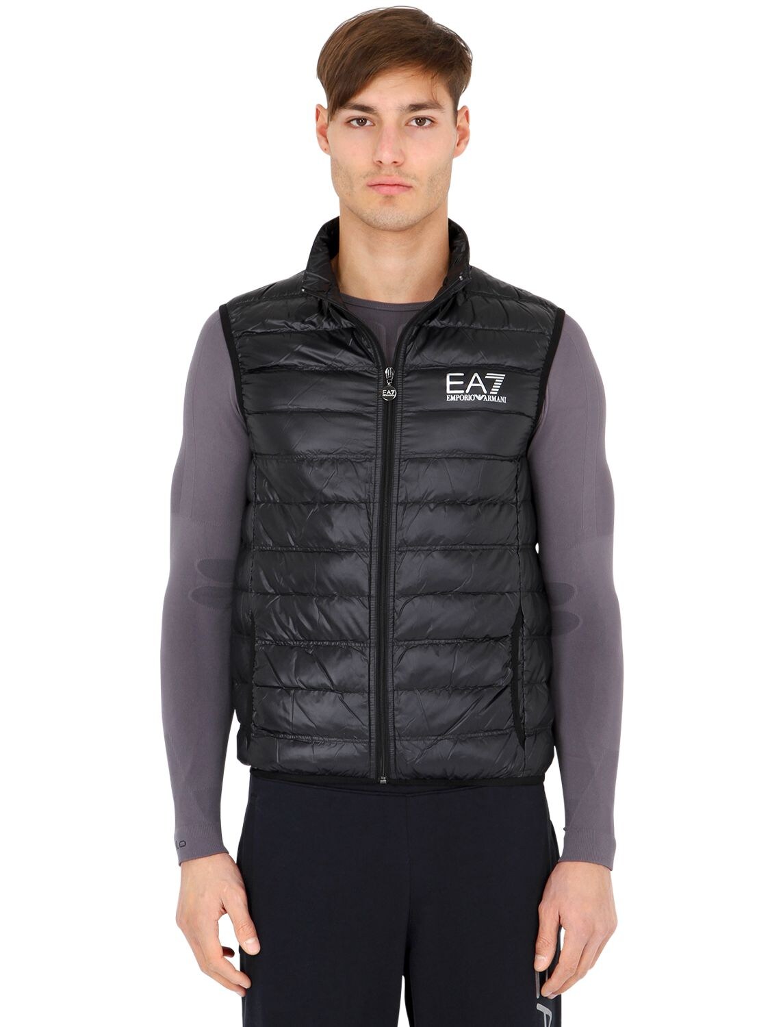 Ea7 Core Identity Packable Nylon Down Vest In Black,silver