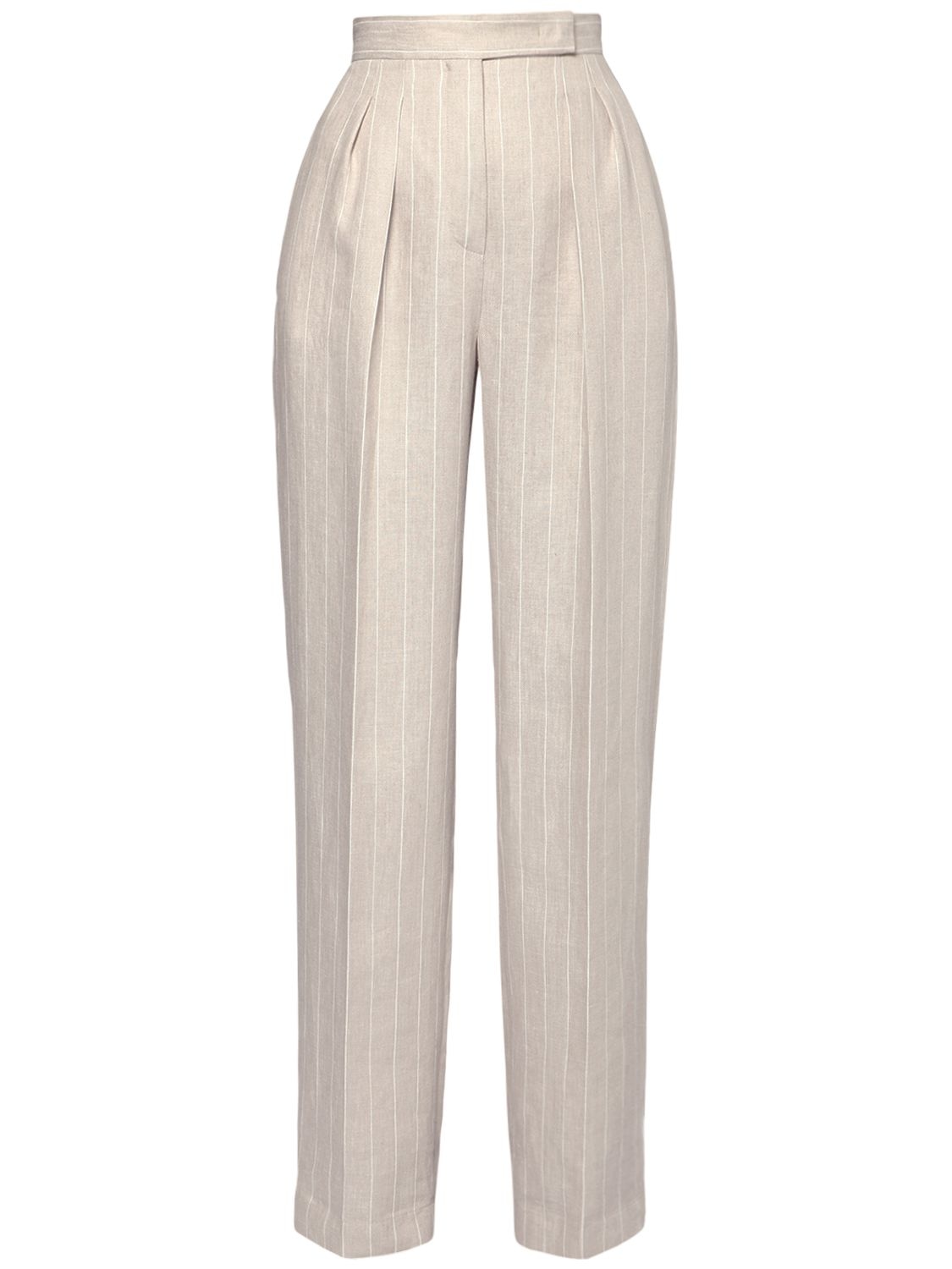 Max Mara Pinstripe Linen Batavia Pants In Beige,white