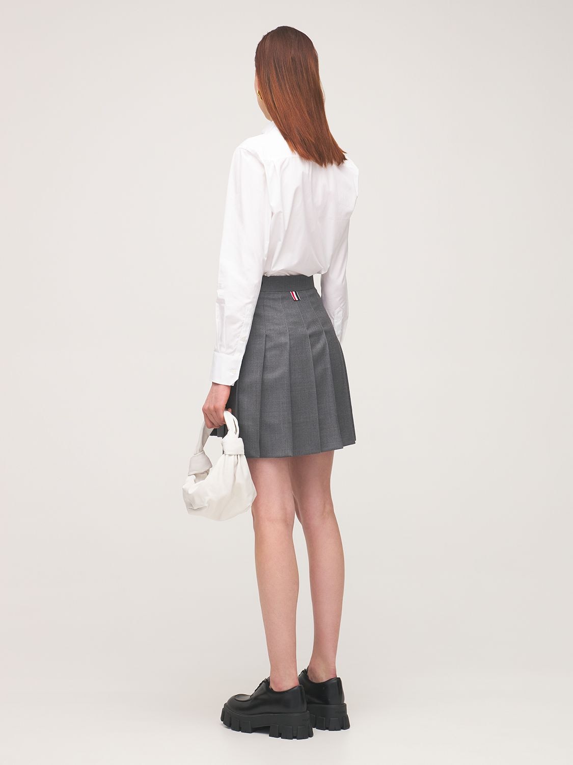 Shop Thom Browne Pleated Wool Mini Skirt In Grey