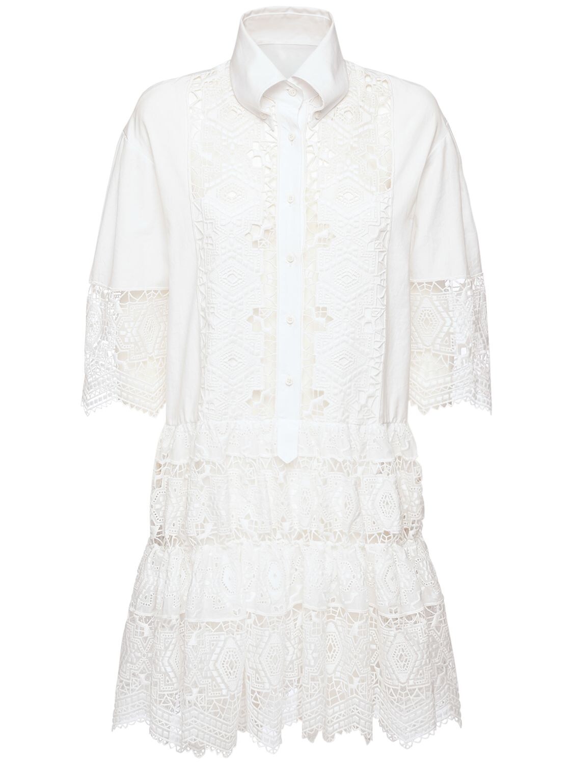 ERMANNO SCERVINO EMBROIDERED COTTON LACE MINI DRESS 73I51O019-MTA2MDE1