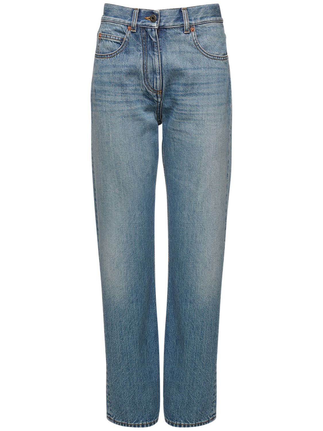 Valentino V-gold High-rise Straight-leg Jeans In Denim