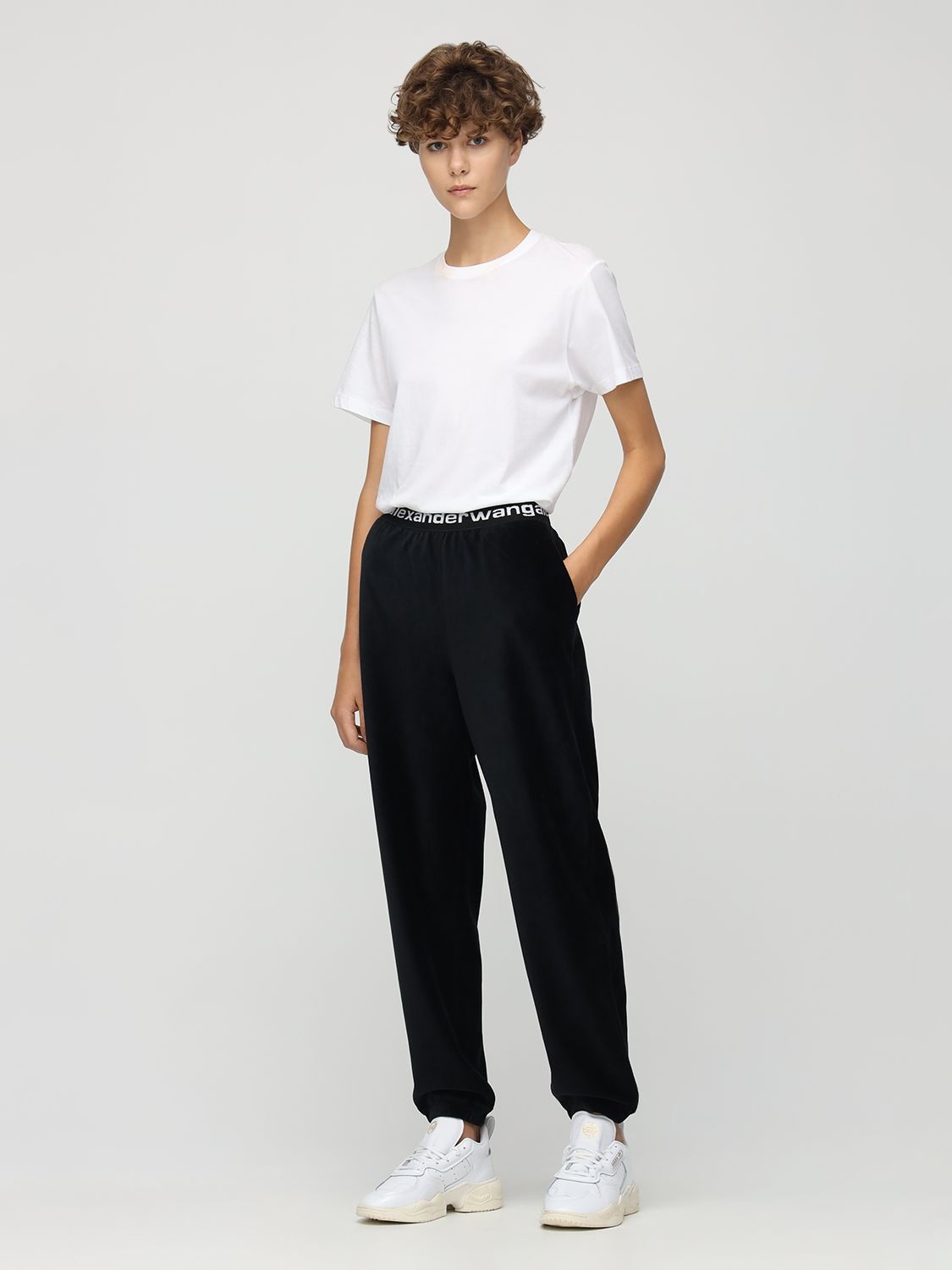 Alexander Wang Stretch Corduroy Pant With Logo Elastic In Black
