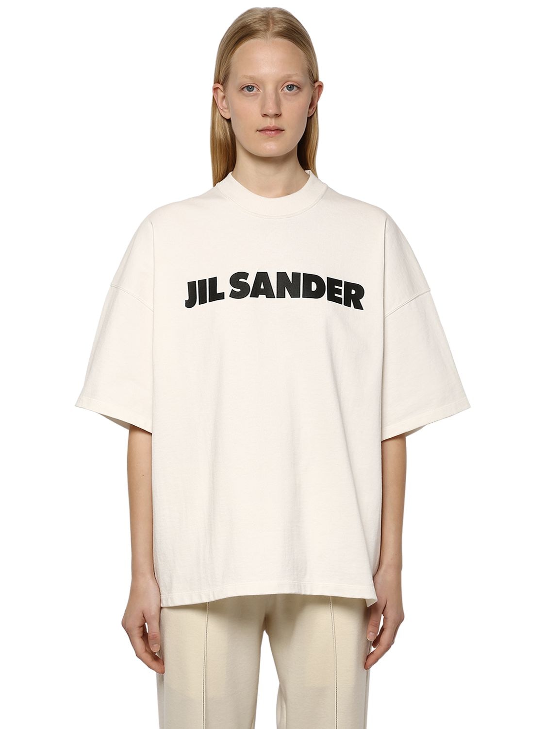 Jil Sander Logo Printed Heavy Cotton Jersey T-shirt In White