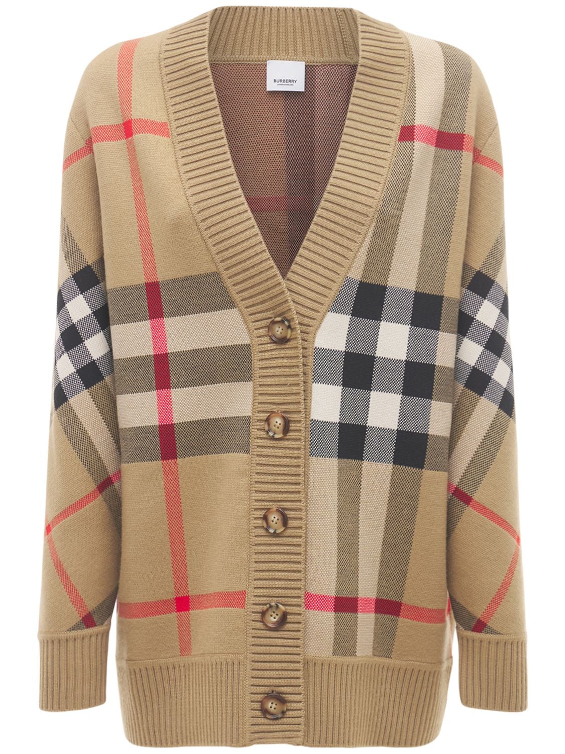 Shop Burberry Caragh Wool Blend Check Cardigan In Multicolor