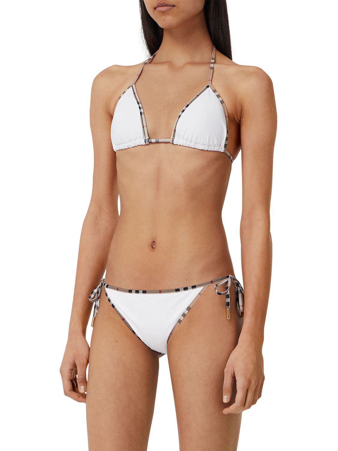 Shop Burberry Mata Nylon & Check Trim Triangle Bikini In White