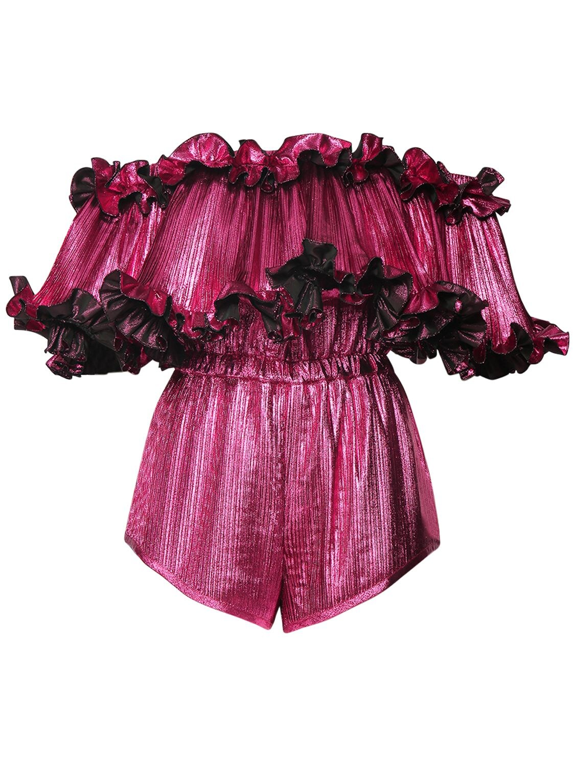 Alexandre Vauthier Ruffled Off-the-shoulder Mini Jumpsuit In Fuchsia