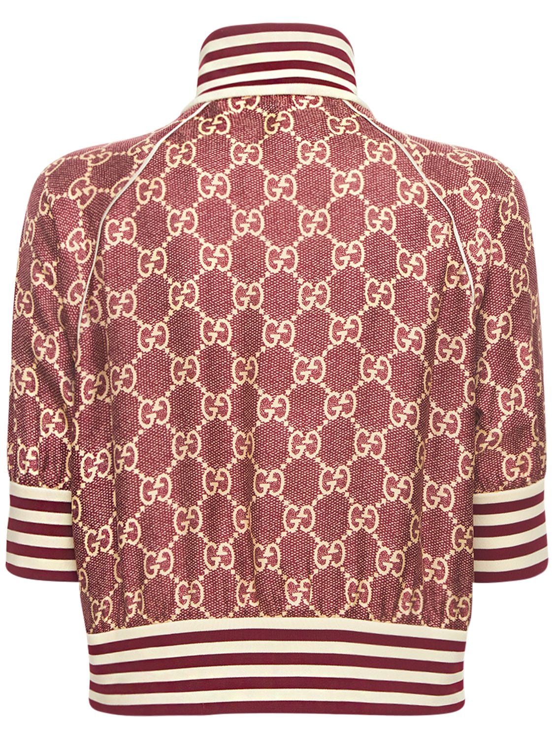 Shop Gucci Logo Print Silk Twill Zip Jacket In Multicolor