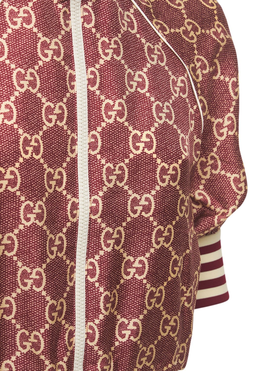 Shop Gucci Logo Print Silk Twill Zip Jacket In Multicolor