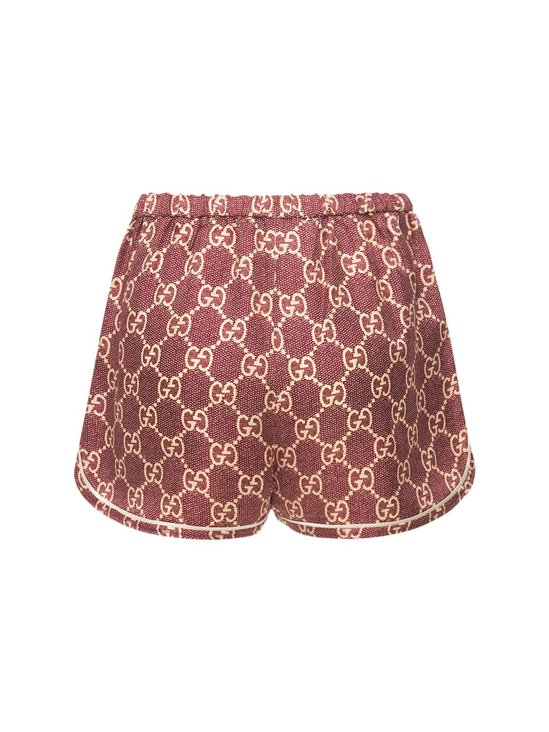 Shop Gucci Logo Print Silk Twill Shorts In Multicolor