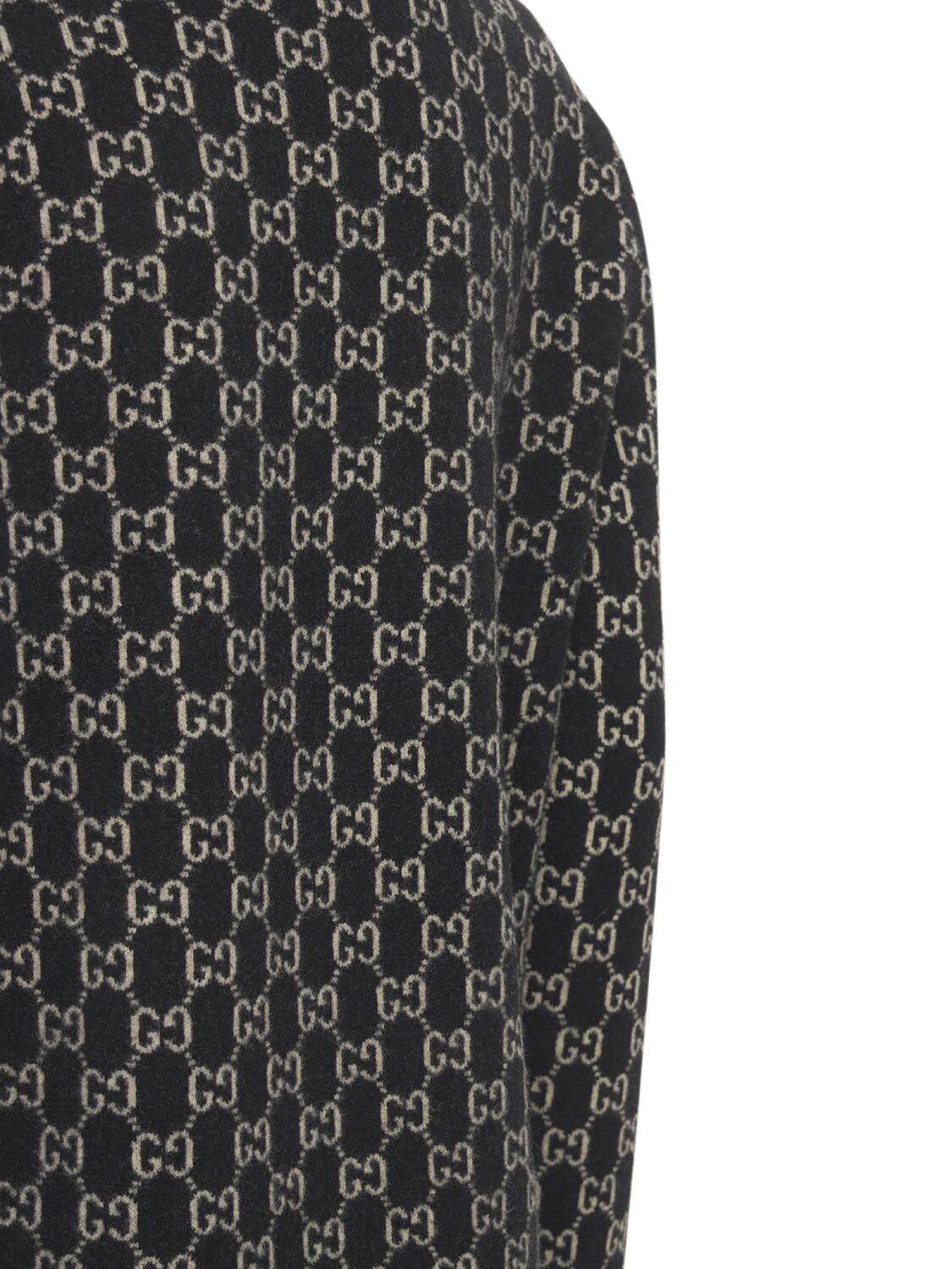 Shop Gucci Logo Wool Jacquard Knit Cardigan In Black,ivory
