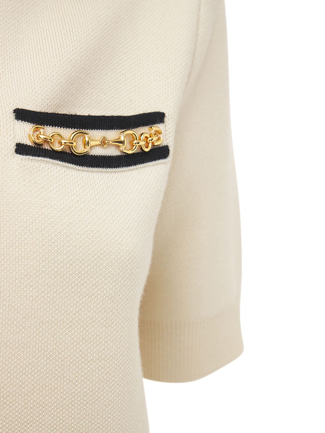 Shop Gucci Logo Wool Jacquard Polo Shirt In Beige