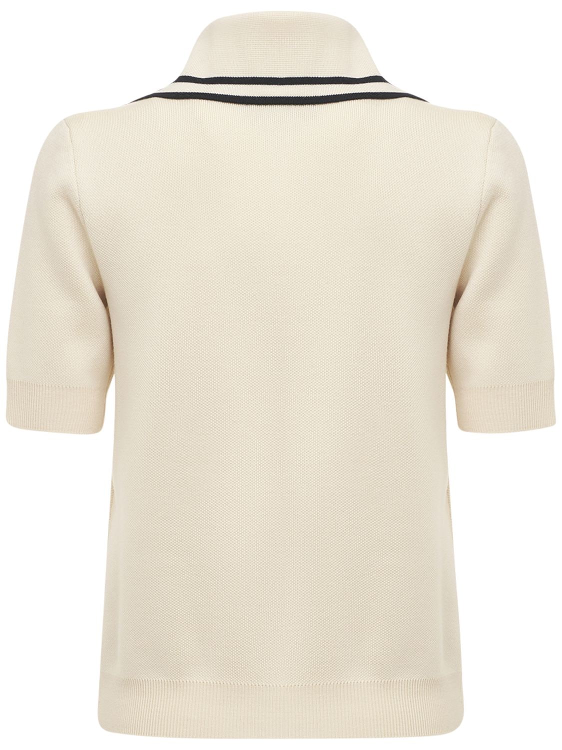 Shop Gucci Logo Wool Jacquard Polo Shirt In Beige