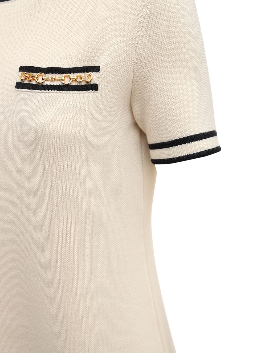Shop Gucci Wool Jacquard Knit Crewneck Mini Dress In Beige