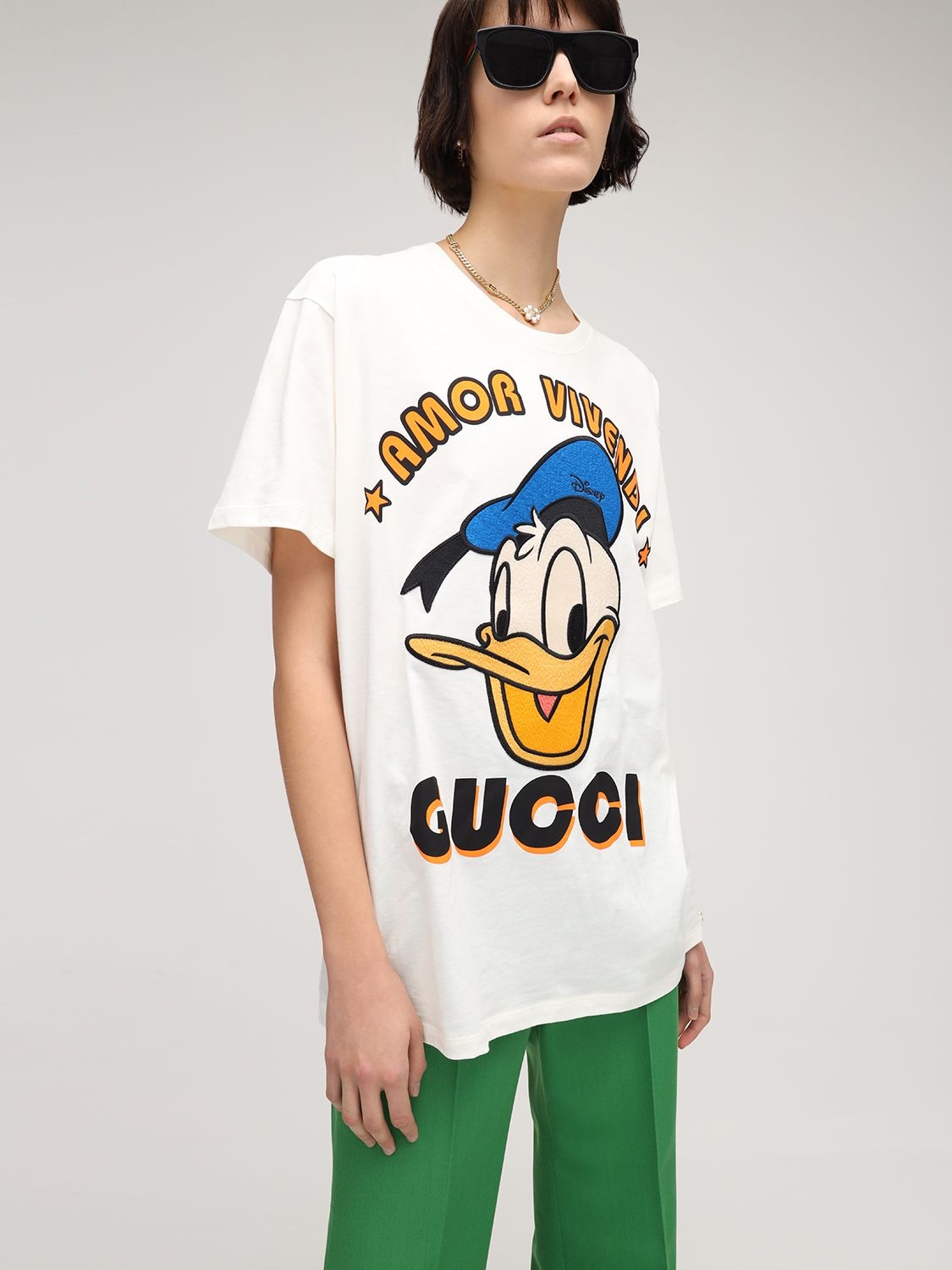 Gucci Off-white Disney Edition 'amor' Donald Duck T-shirt In Yellow &  Orange