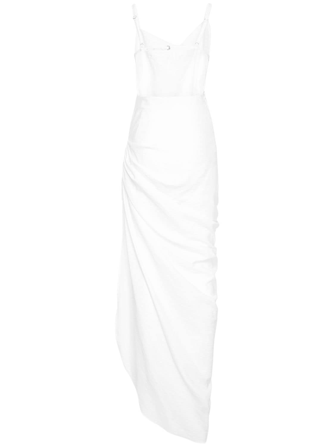 Shop Jacquemus La Robe Saudade Long Viscose Blend Dress In White