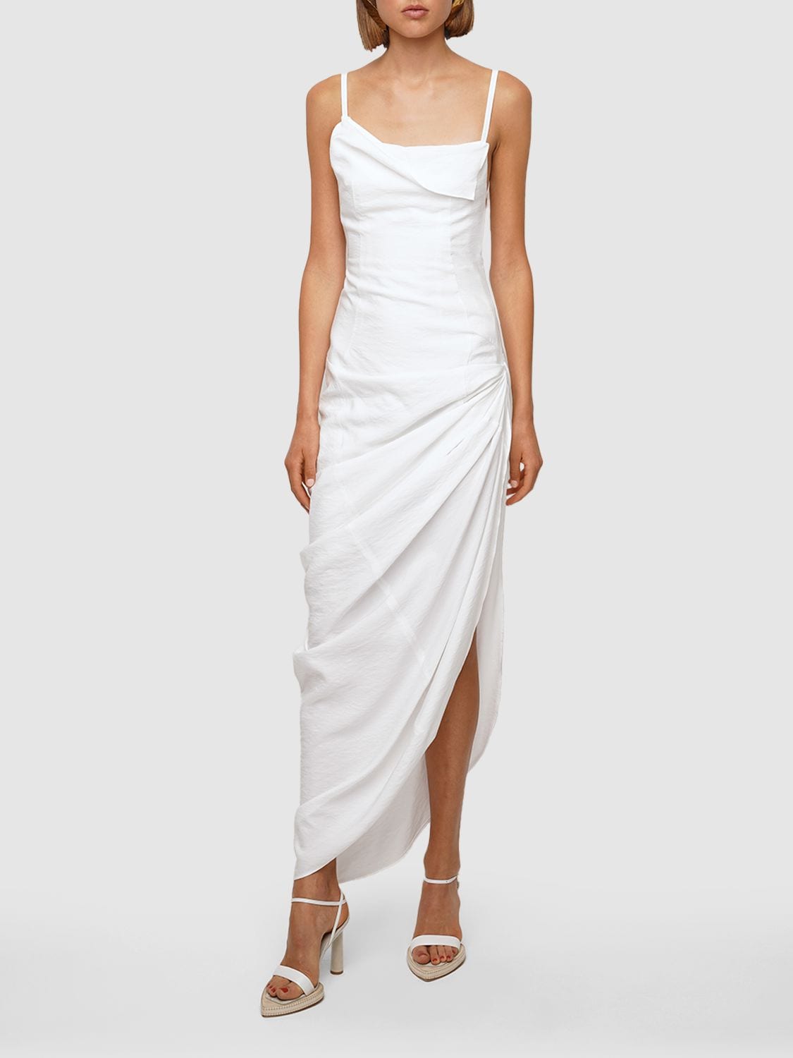 Shop Jacquemus La Robe Saudade Long Viscose Blend Dress In White