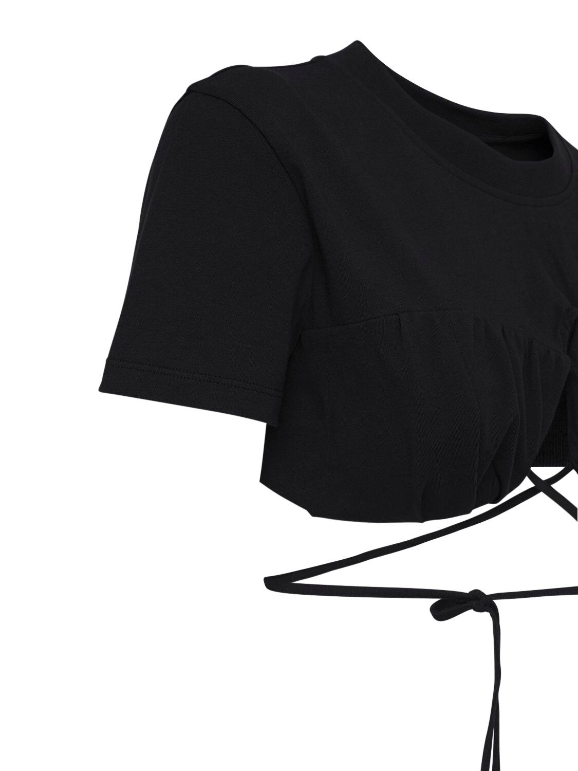 Shop Jacquemus Le T-shirt Baci Cotton Self Tie Crop Top In Black