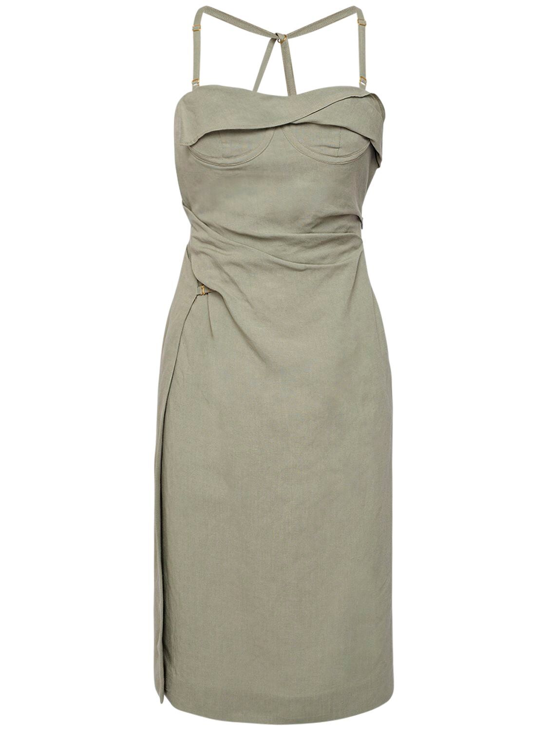JACQUEMUS LA dressing gown LAURIER LINEN MIDI DRESS W/SLIT,73I5KX081-U0FHRSBHUKVFTG2