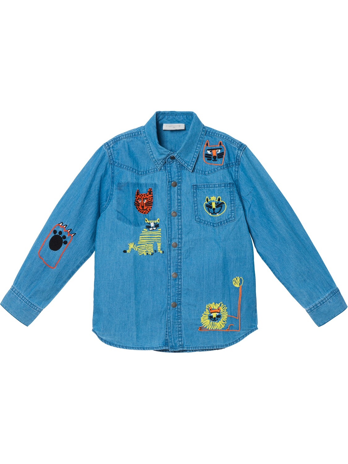 STELLA MCCARTNEY CHAMBRAY SHIRT W/ EMBROIDERED CATS,73I6SJ052-NDA1NA2