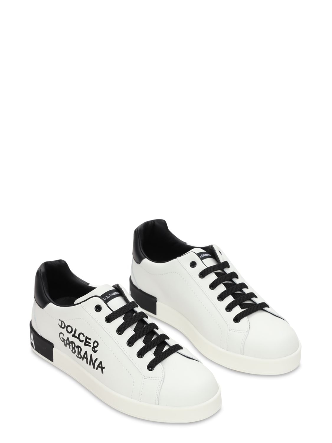 DOLCE & GABBANA LOGO PRINT LEATHER LACE-UP SNEAKERS,73I6T9009-SFDGNTC1