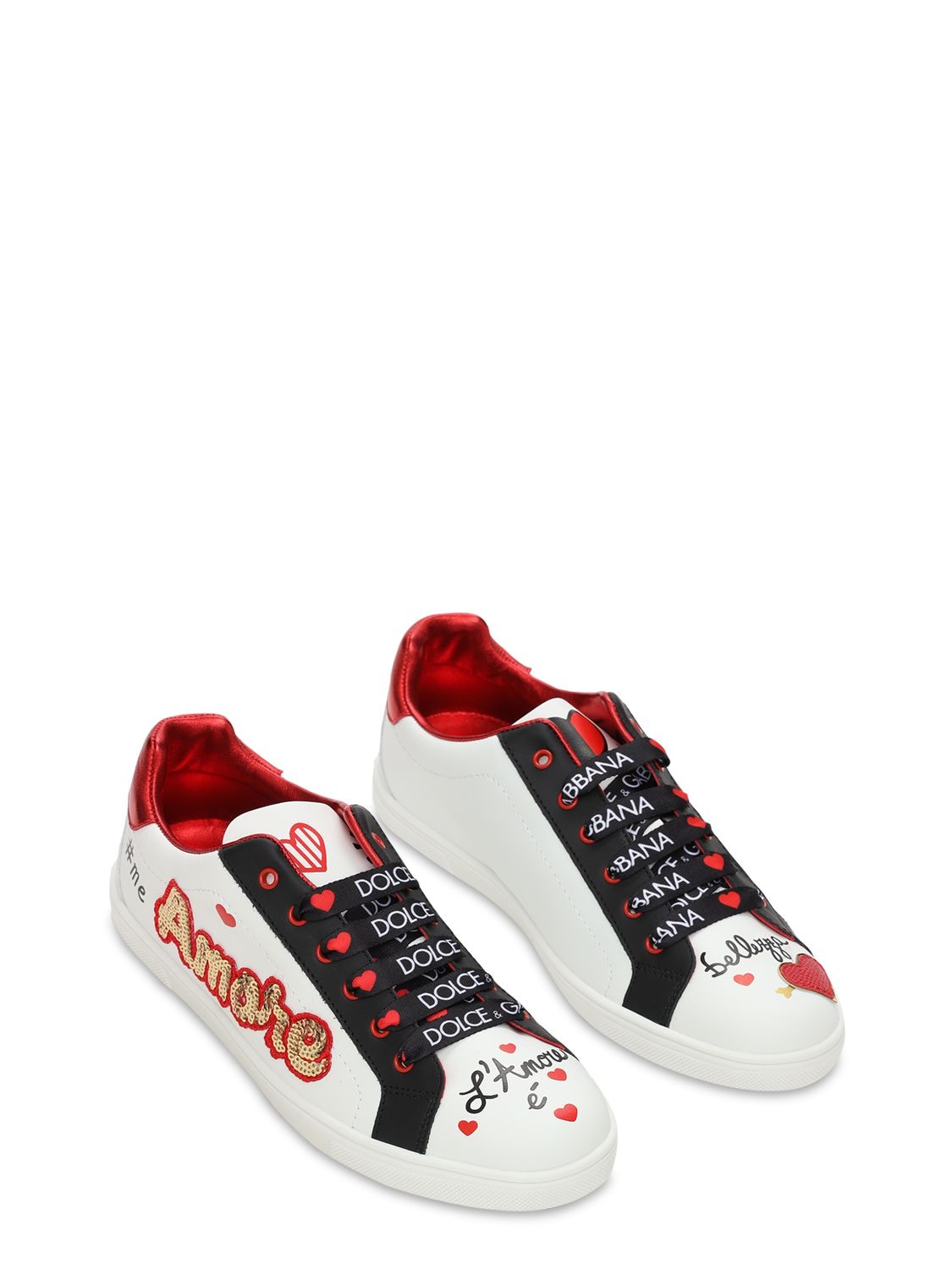 DOLCE & GABBANA 贴片皮革系带运动鞋,73I6T9021-OFYXMZU1