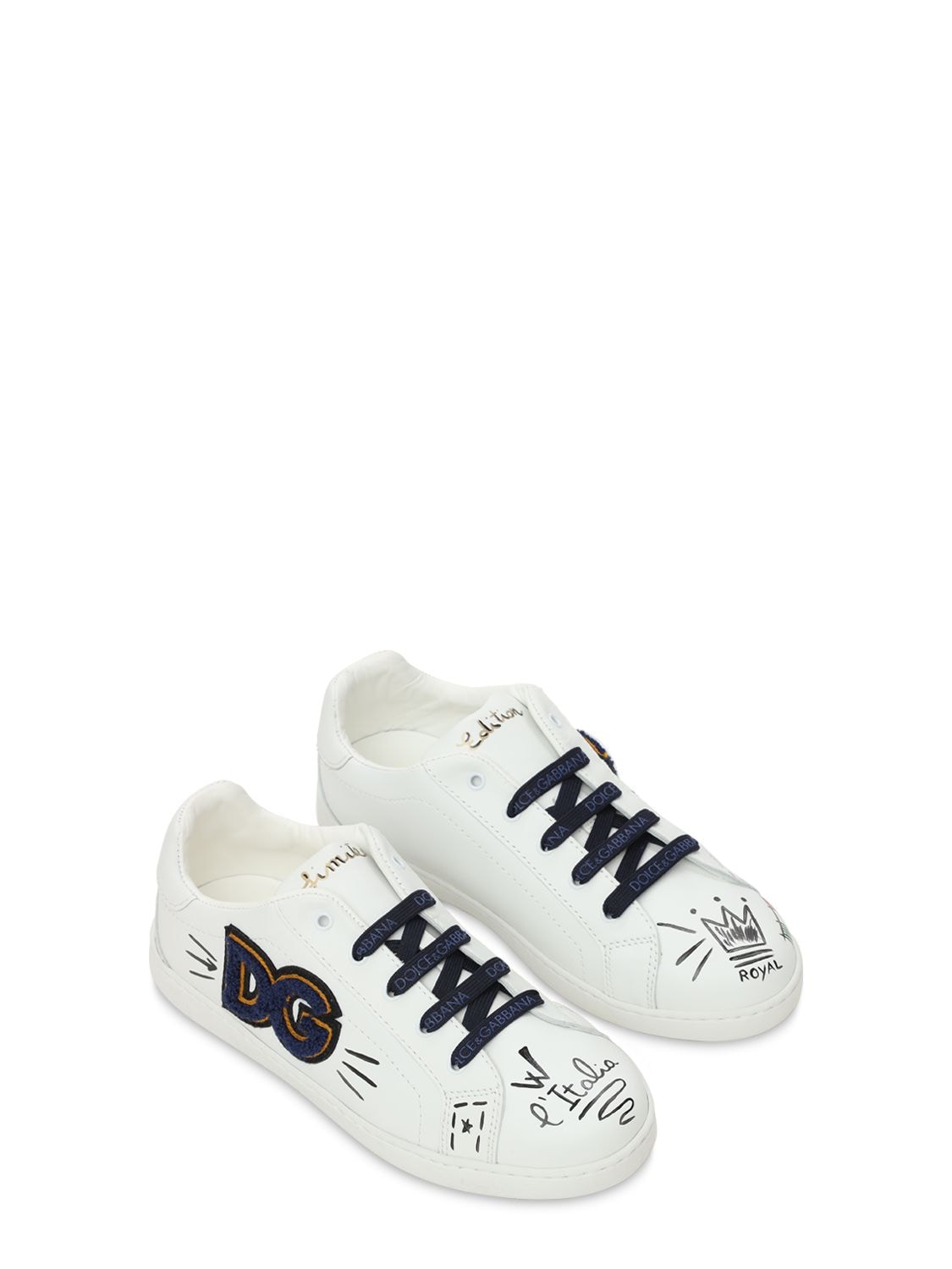 Dolce & Gabbana LEATHER LACE-UP SNEAKERS W/ LOGO PATCH