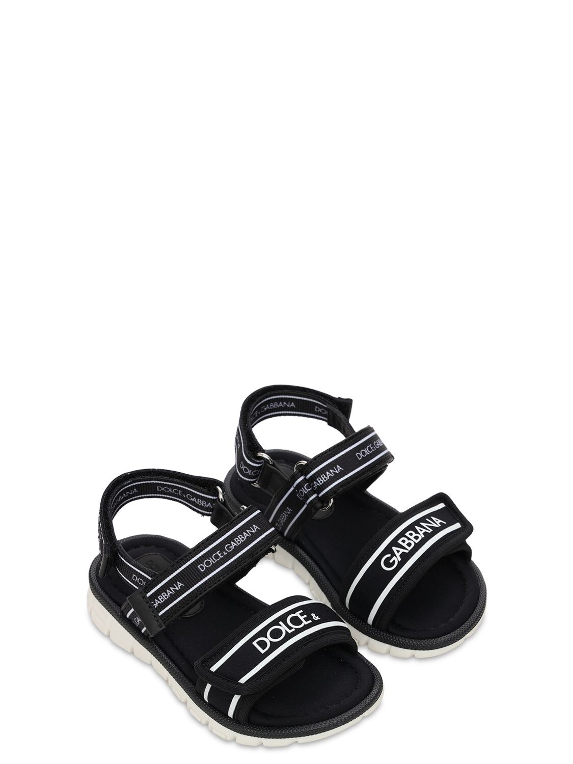 Dolce & Gabbana Kids' Strap Sandals W/ Logo In Black