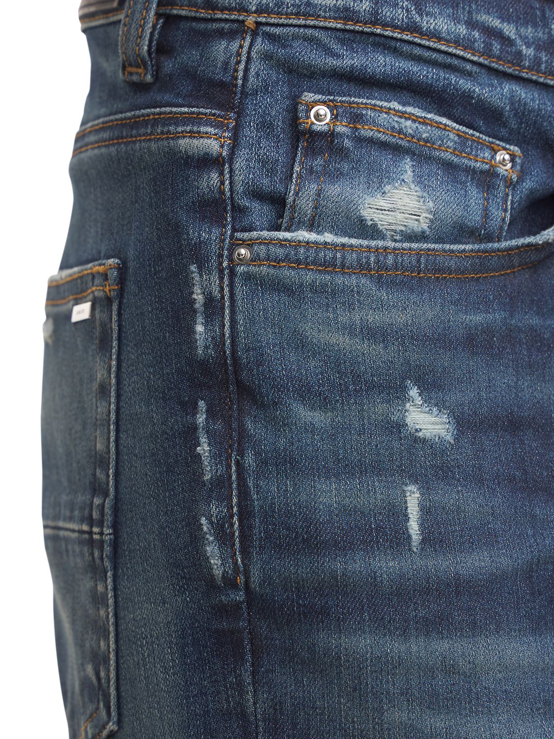 Shop Amiri 15cm Stack Cotton Denim Jeans In Deep Indigo