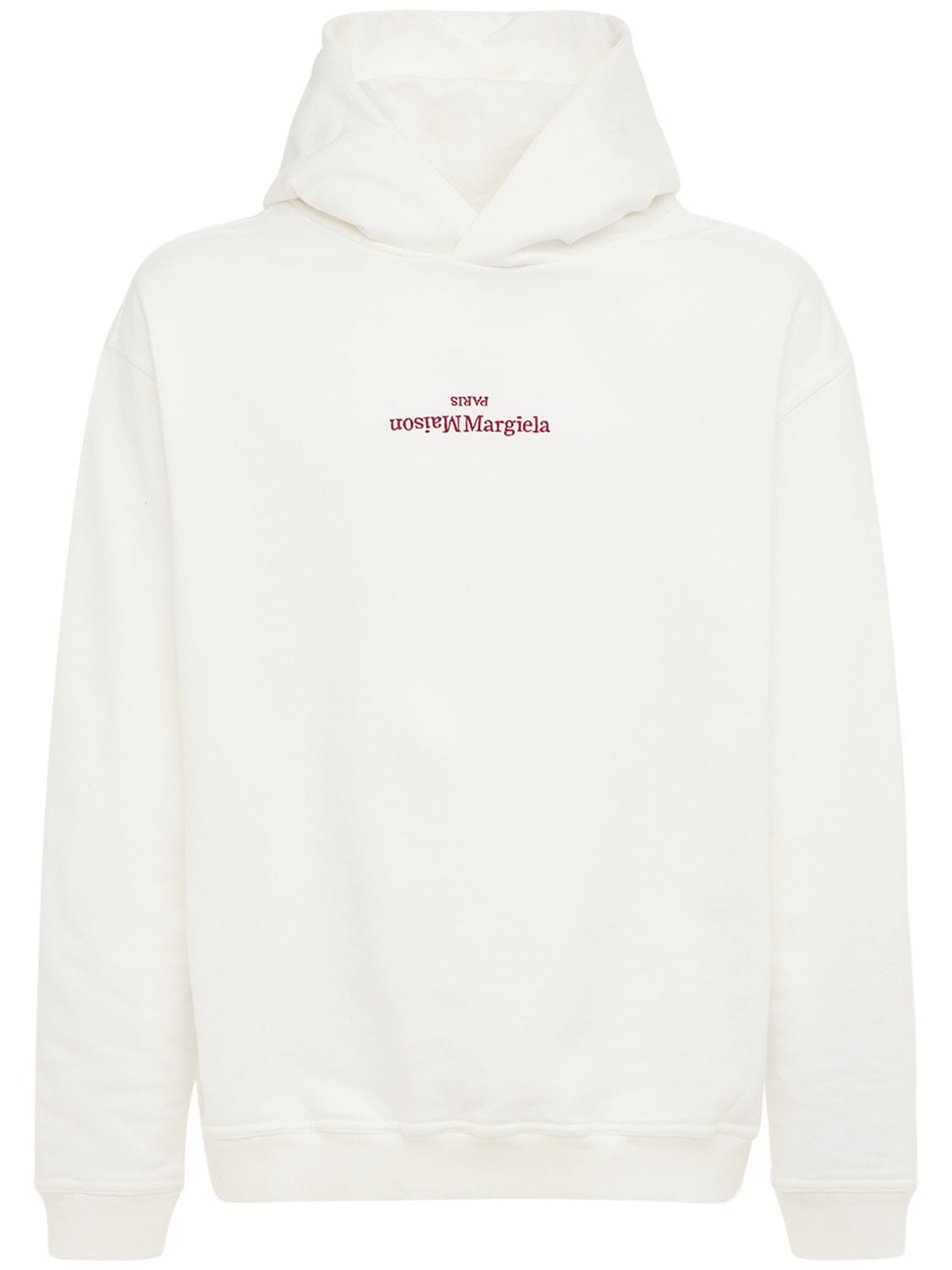 Maison Margiela Logo Embroidered Cotton Hoodie In Off-white