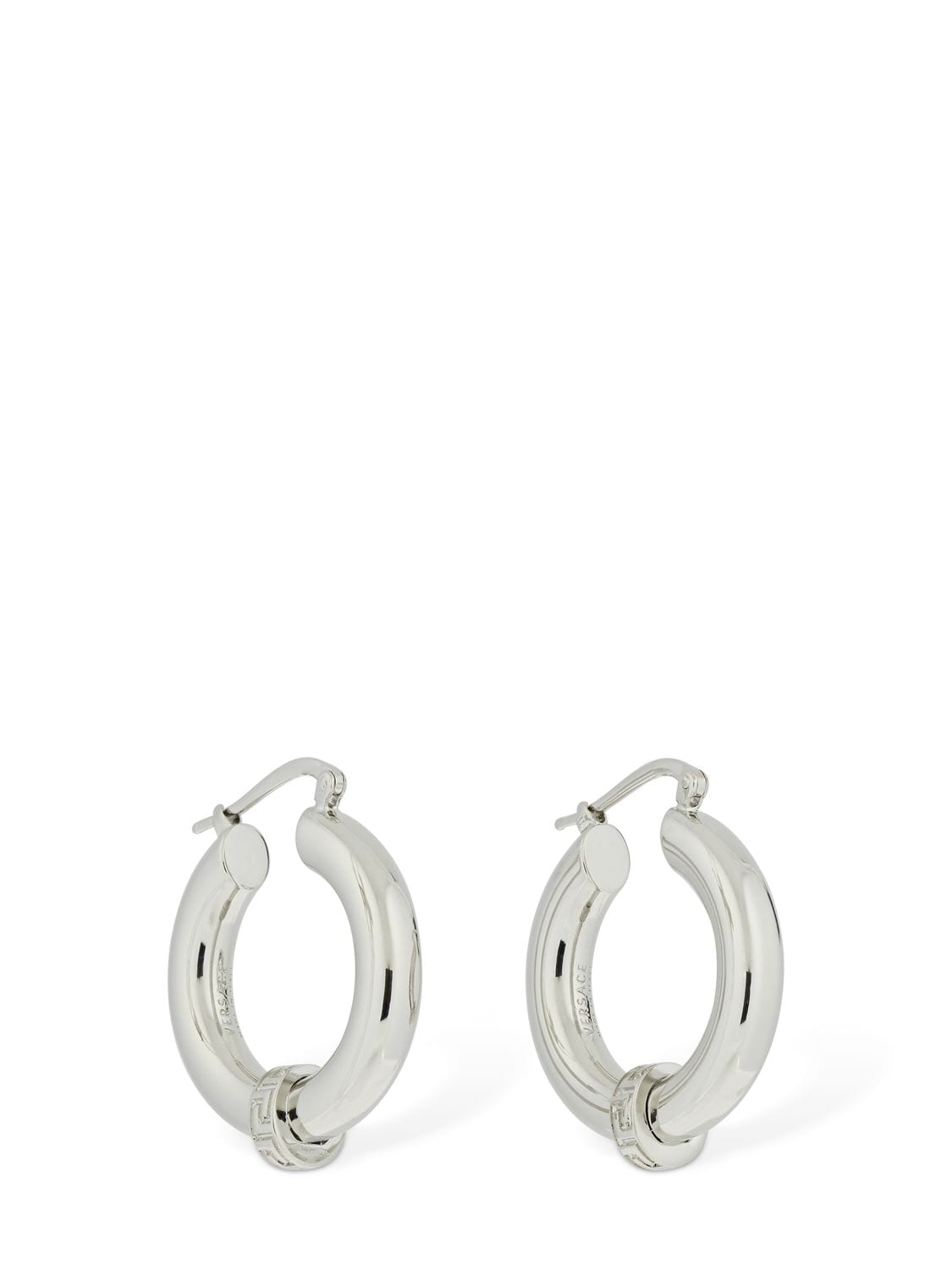 Versace Greek Motif Small Hoop Earrings In Silver