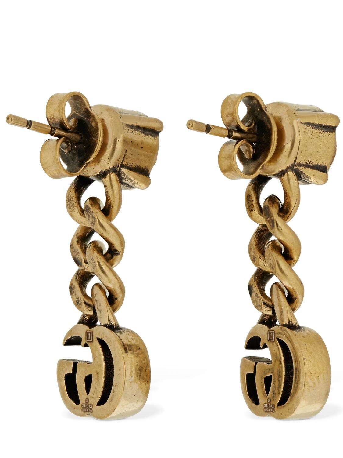 Shop Gucci Gg Marmont Drop Earrings W/ Crystal In Gold,crystal