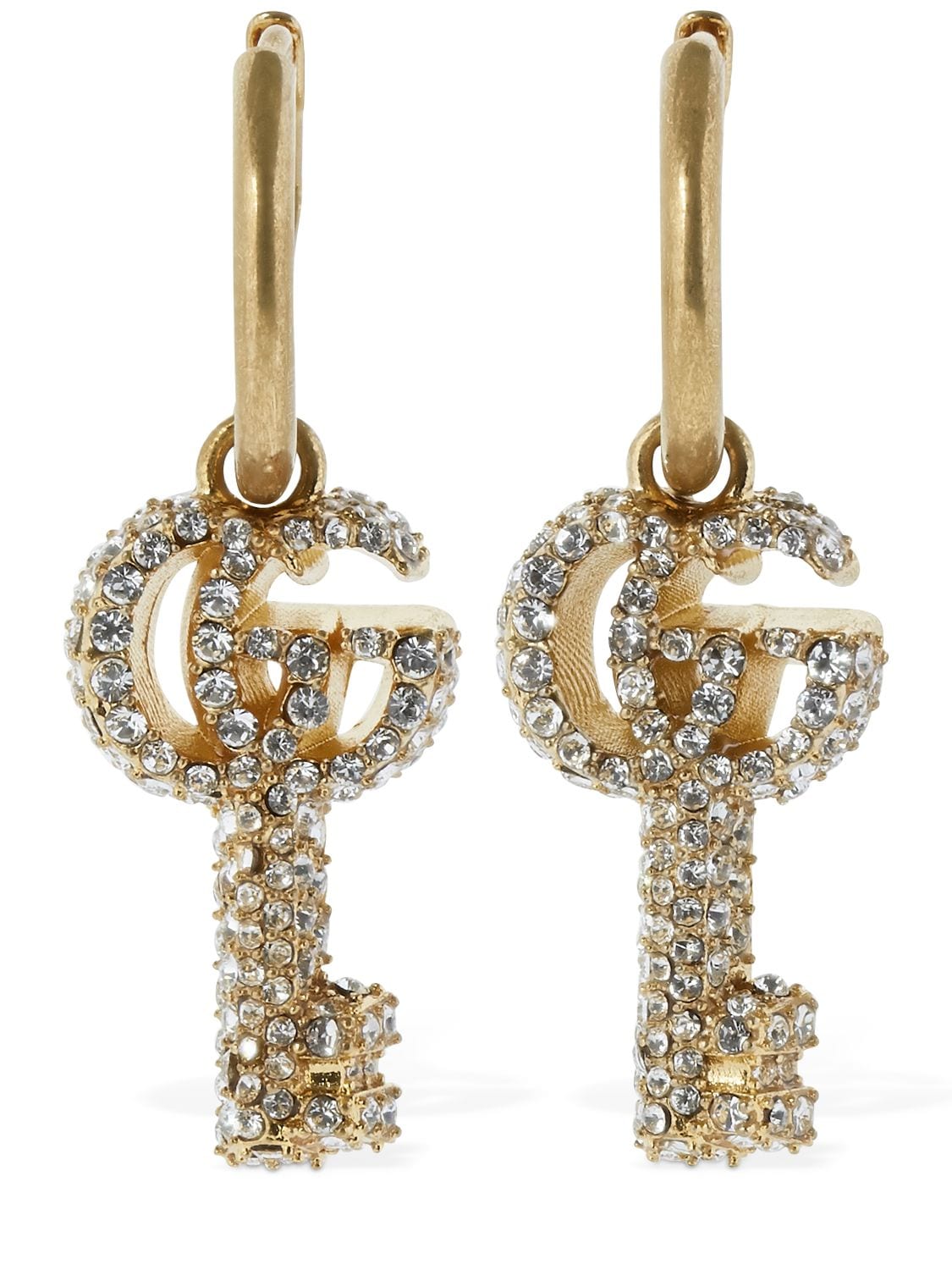 Double G Key Hoop Earrings W/ Crystals
