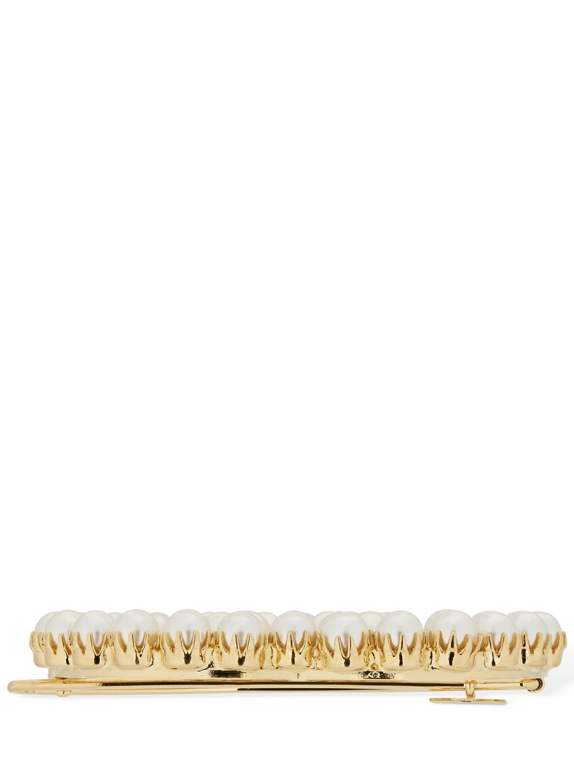 Shop Gucci Interlocking G Faux Pearl Hair Clip In White,gold