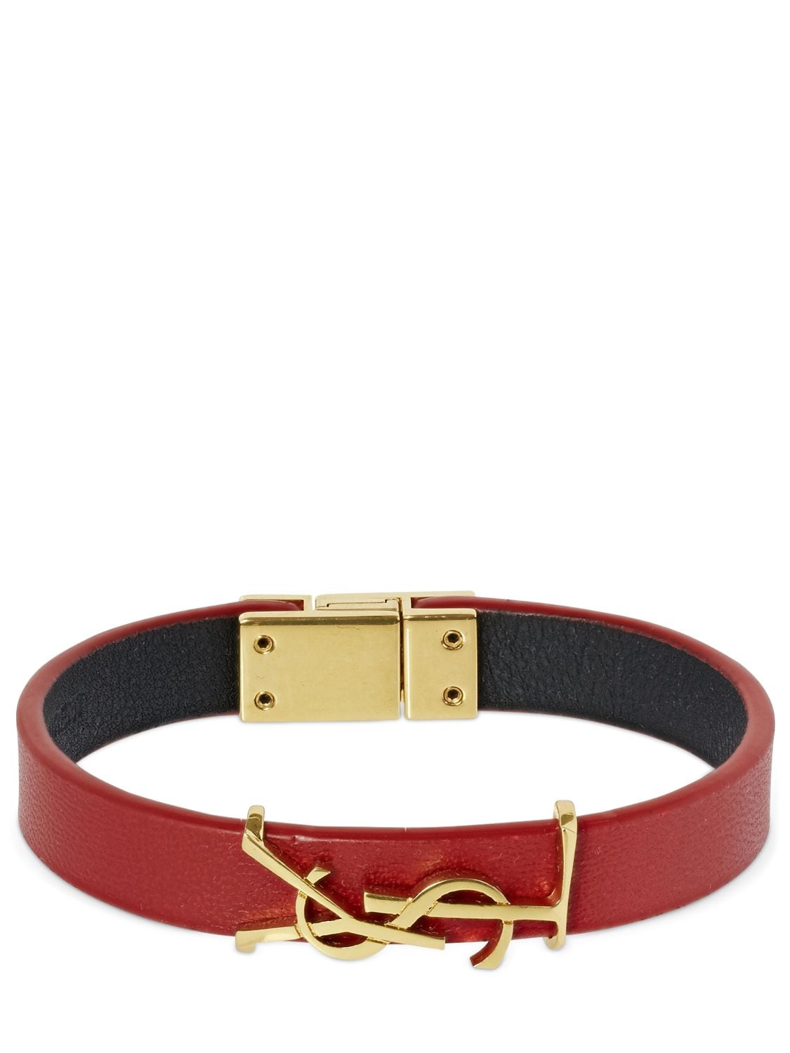 SAINT LAURENT Single Wrap Ysl Leather Bracelet