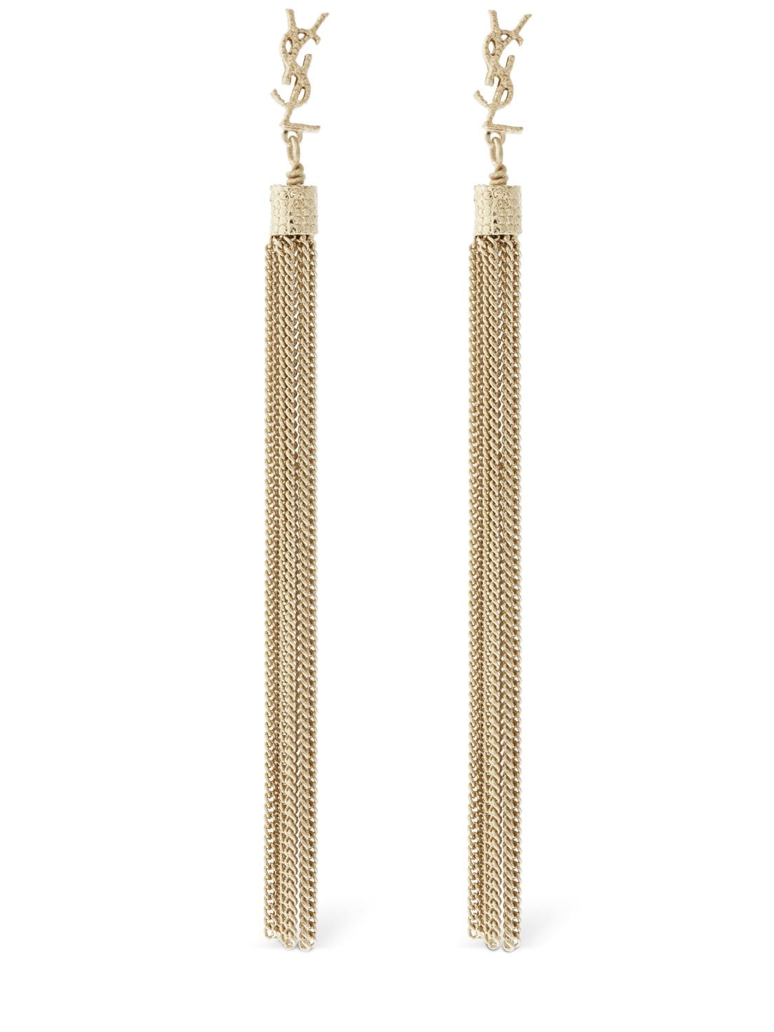 Saint Laurent Loulou Bo Chain Tassel Earrings In Gold