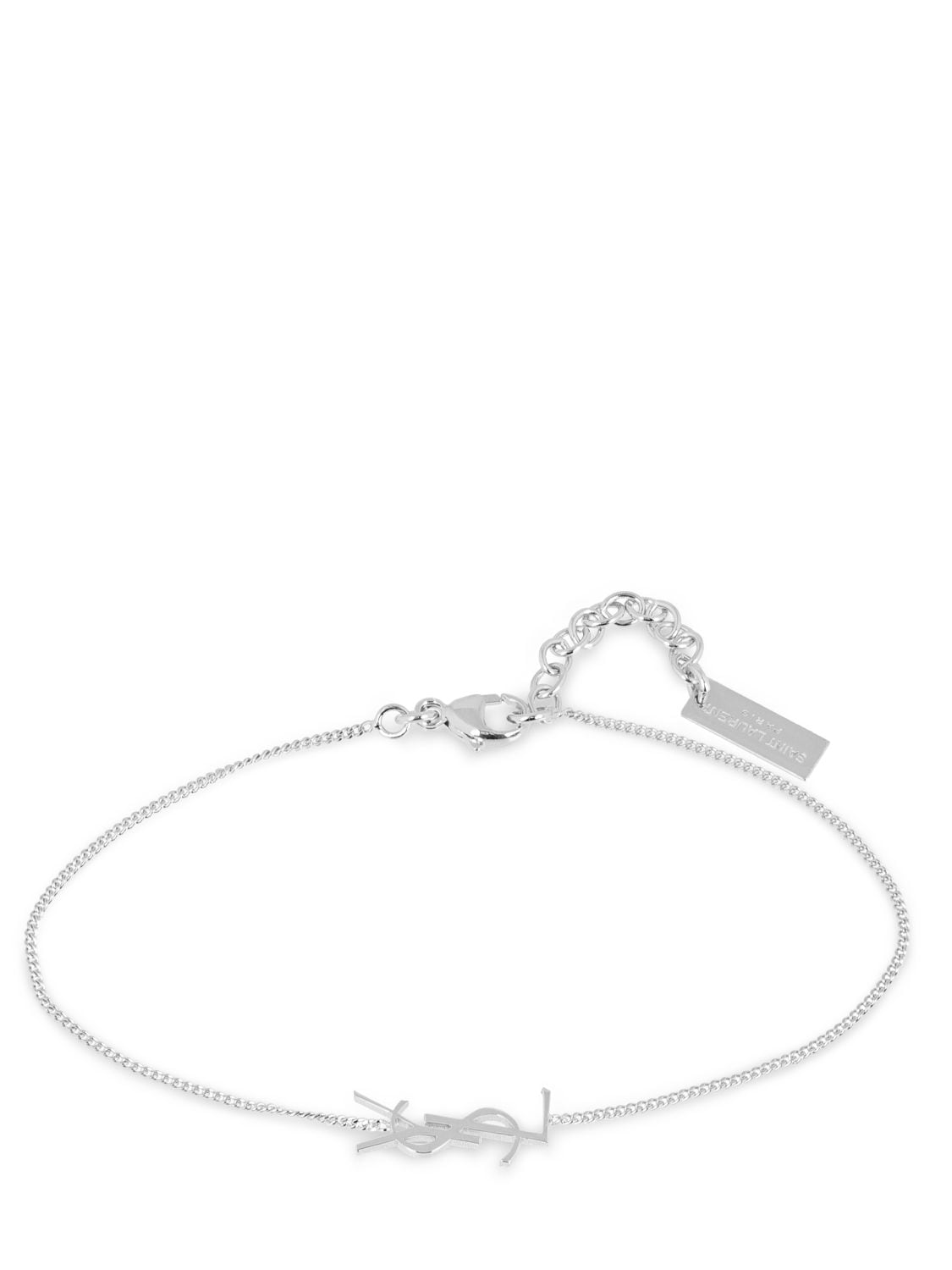 Saint Laurent Ysl Logo Fine Chain Bracelet In Palladium