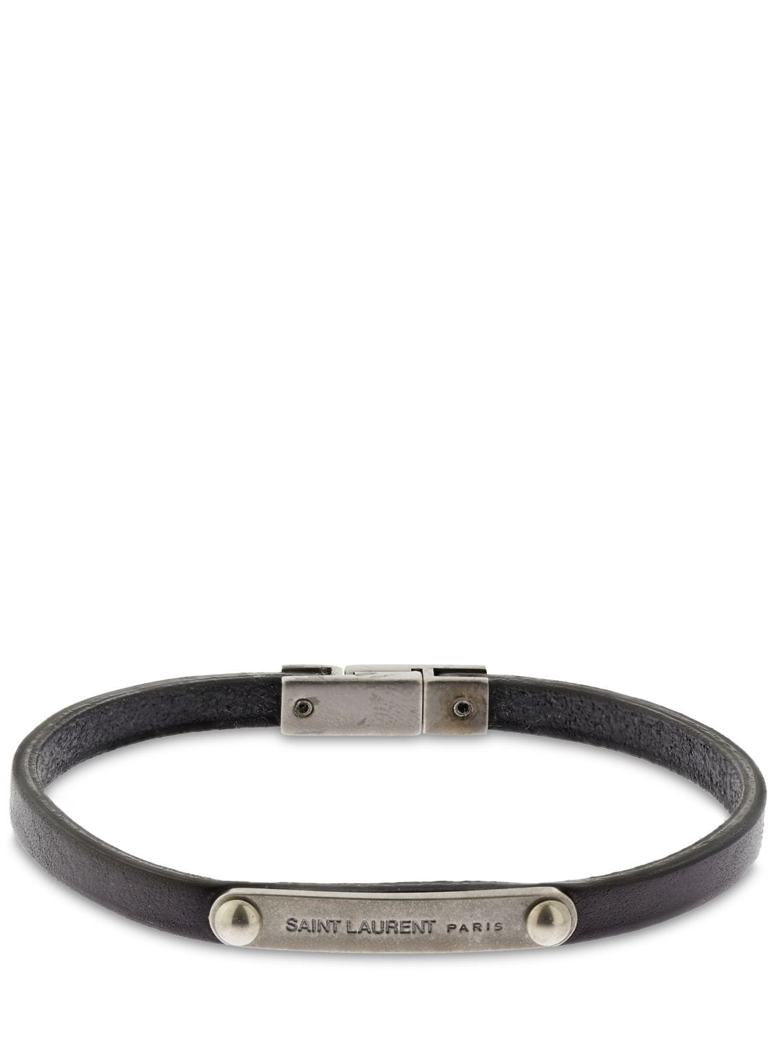 Image of Ysl Logo Tag Leather Bracelet