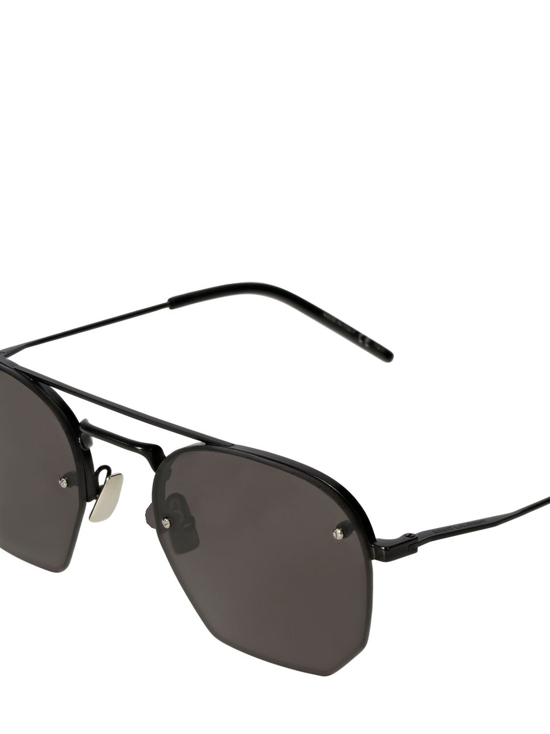 Shop Saint Laurent Sl 422 Hexagonal Metal Sunglasses In Black,grey