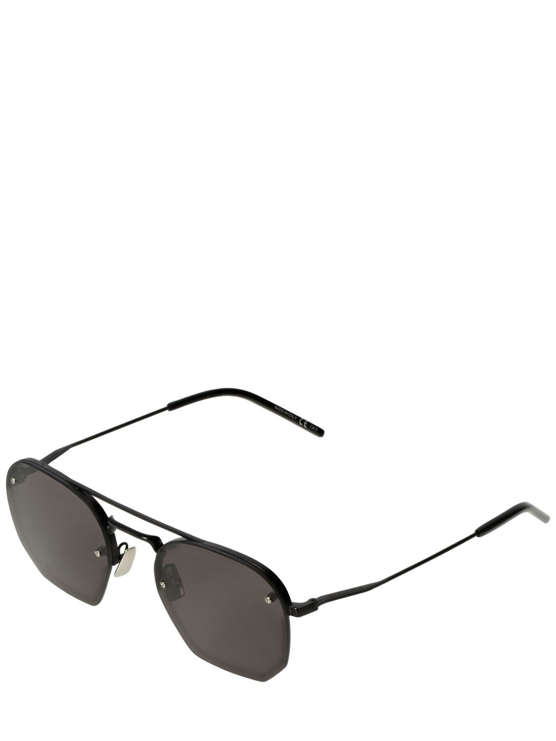 Shop Saint Laurent Sl 422 Hexagonal Metal Sunglasses In Black,grey