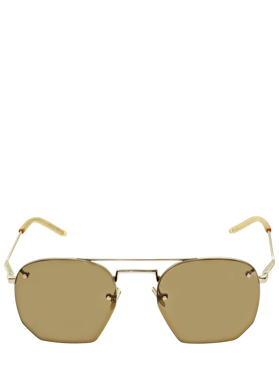 Saint Laurent Sl 422 Hexagonal Metal Sunglasses In Gold,brown